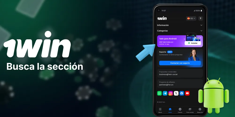 Sección de descargas móviles en el sitio web de 1Win Argentina