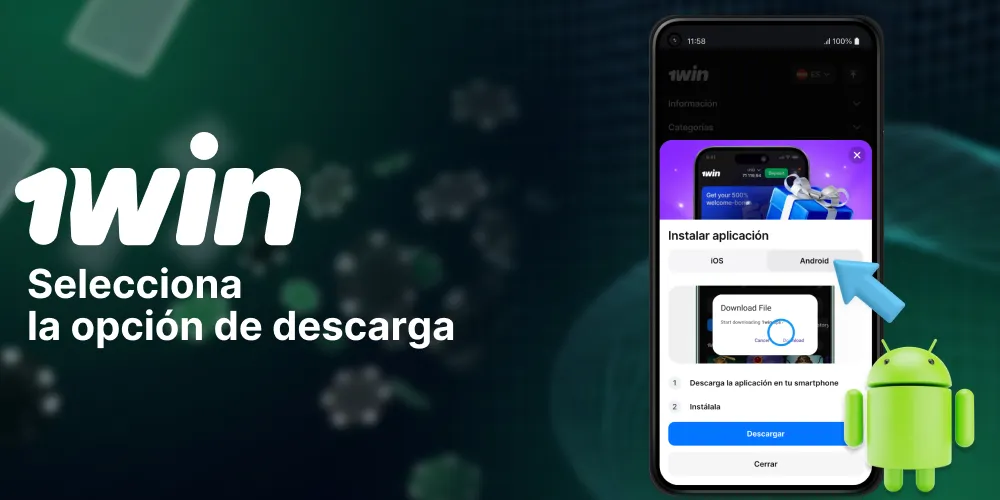 Botón de descarga de la app de 1Win Argentina para Android