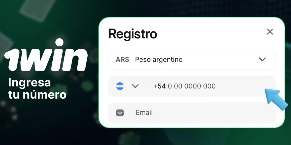 Formulario de registro de 1Win Argentina con tu número de teléfono