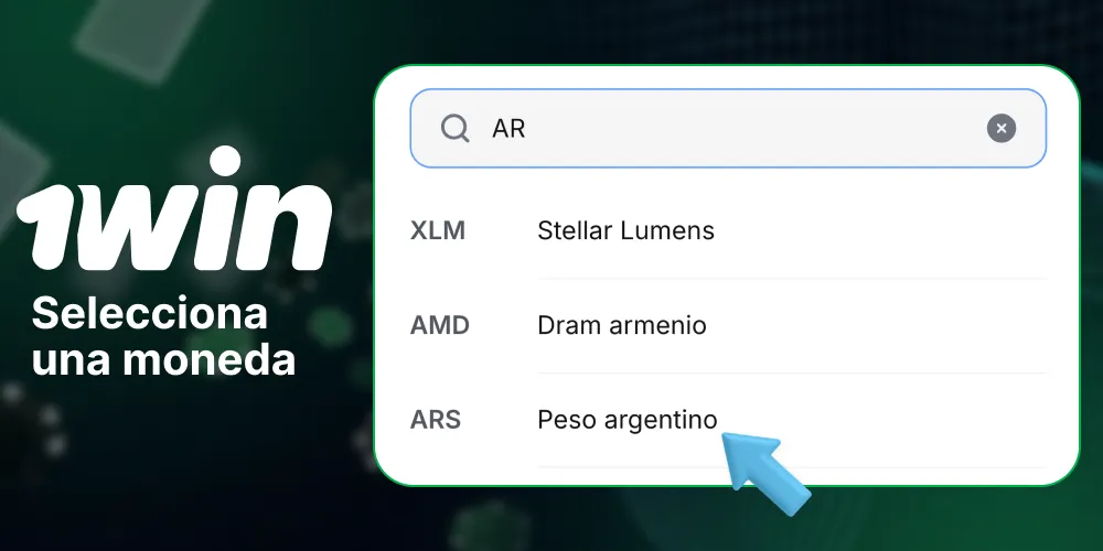Selecciona la moneda ARS en el formulario de 1Win Argentina